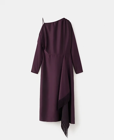 Mango Women's Fringes Asymmetrical Satin Dress