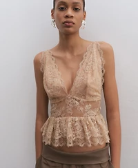 Mango Women's Ruffles Lace Top