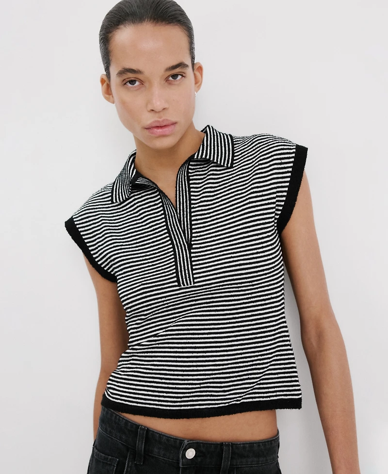 Mango Women's Striped Polo-Neck Sweater