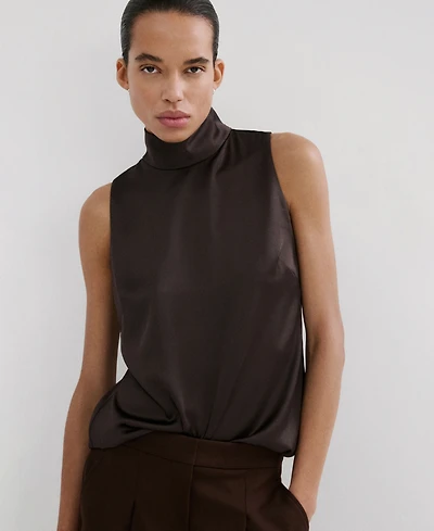 Mango Women's High Collar Satin Blouse