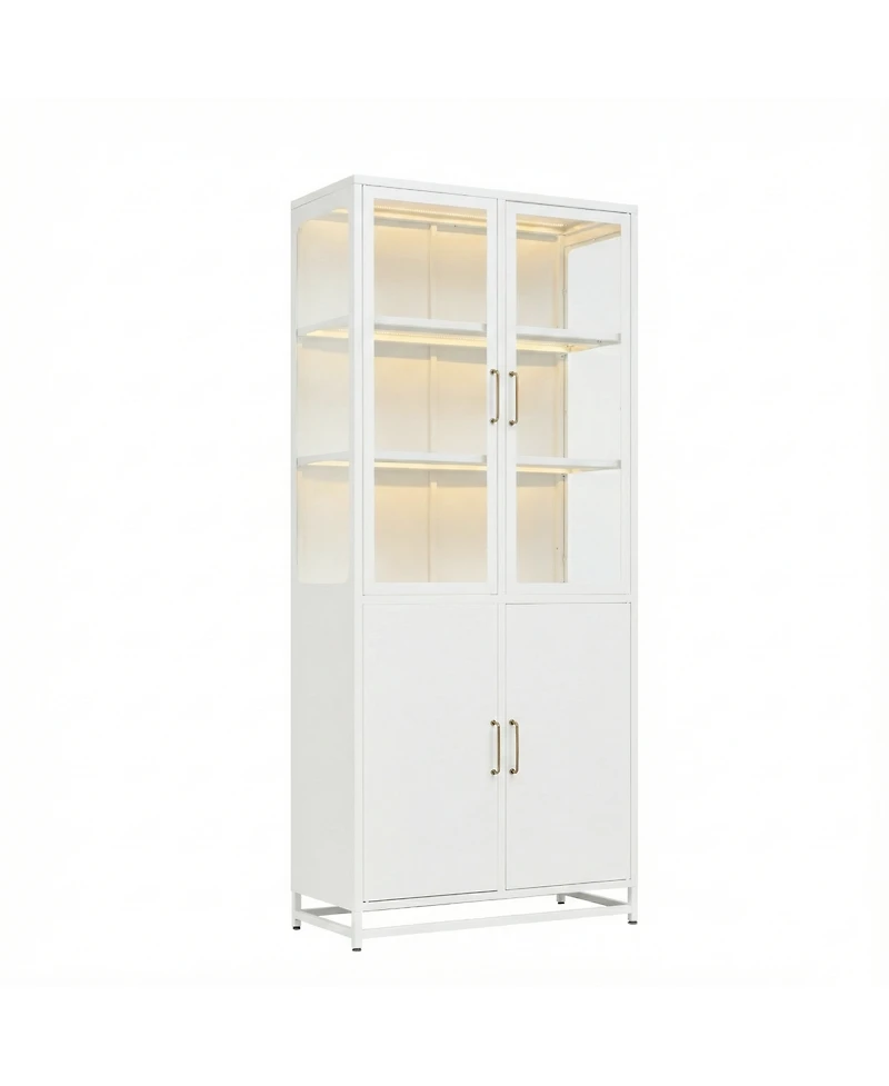 Streamdale Furniture76.75 Inch Tall Glass Display Cabinet with Led Lights and Steel Frame