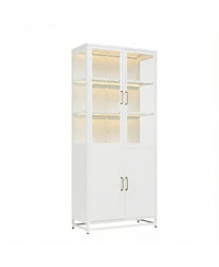 Streamdale Furniture76.75 Inch Tall Glass Display Cabinet with Led Lights and Steel Frame