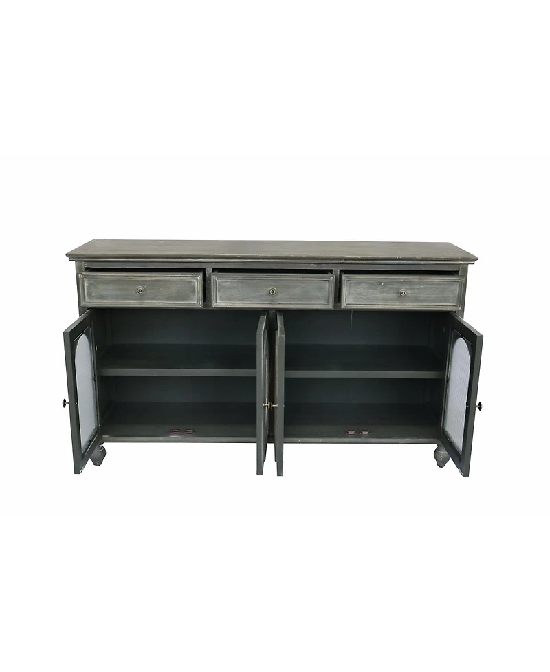 Streamdale Furniture 59 Inch Farmhouse Sideboard Buffet with 3 Drawers and 4 Glass Doors