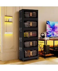 Streamdale Furniture 20 Inch Wide 5-Tier Foldable Storage Cabinet with Magnetic Doors and Wheels