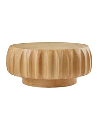 Boyel Living Round Solid Wood Carved Coffee Table with Elegant Sculptural Design