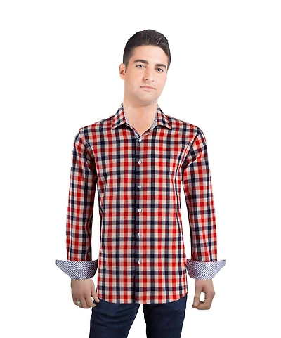 Elie Balleh Men's Slim Fit Gingham Plaid Shirt