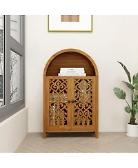 Streamdale Furniture Hand-Carved Solid Wood Arched Storage Cabinet with Open Shelf