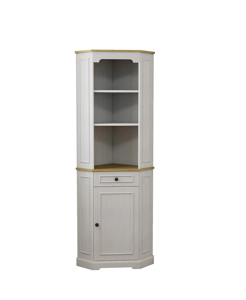 Streamdale Furniture 68 Inch Tall Farmhouse Corner Storage Cabinet with Drawer and Adjustable Shelf