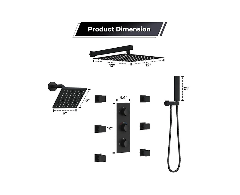 Casainc Rainfall Symphony 4-Function 12inch Dual Shower Head Pressure-Balanced Shower System with Bathtub Spout