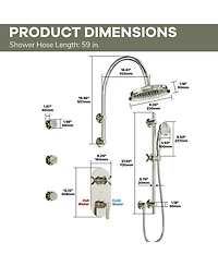 Casainc 3-Function Vintage Thermostatic Rainfall Shower System with Rainfall Head, Hand Shower and Body Jets