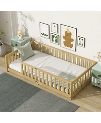 Clihome Twin Size Floor Bed with Fence without Door