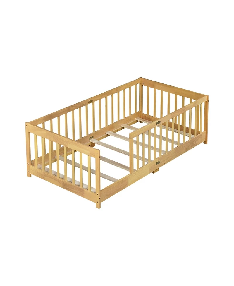 Clihome Twin Size Floor Bed with Fence without Door