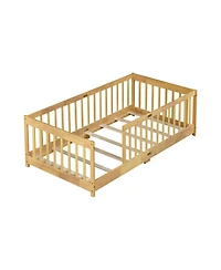 Clihome Twin Size Floor Bed with Fence without Door