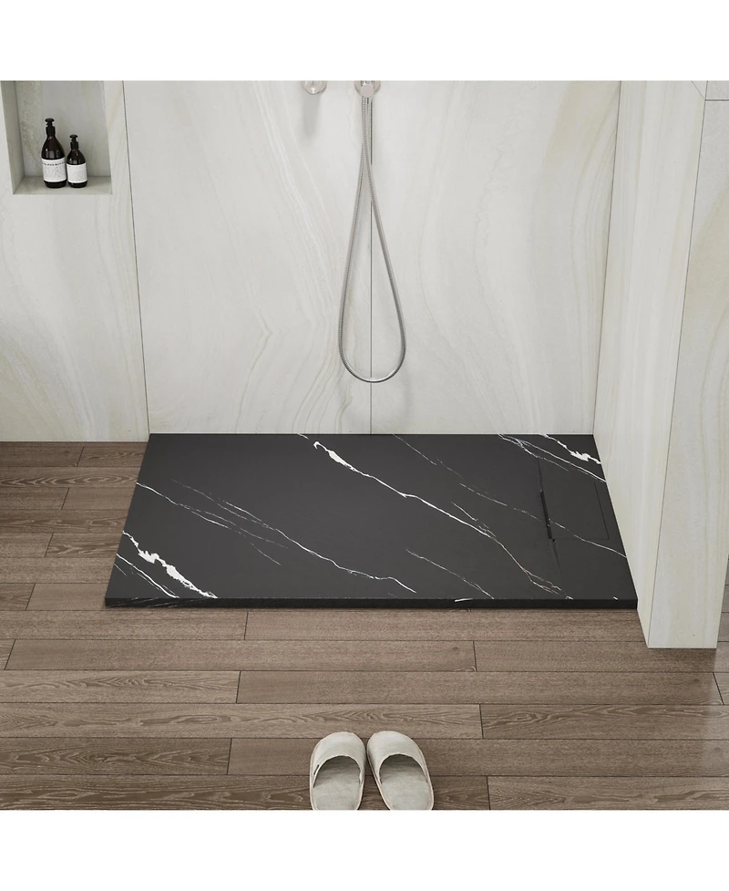 Casainc Low-Profile Smc Shower Base with Reversible Drain, Drain Cover, Non-Slip