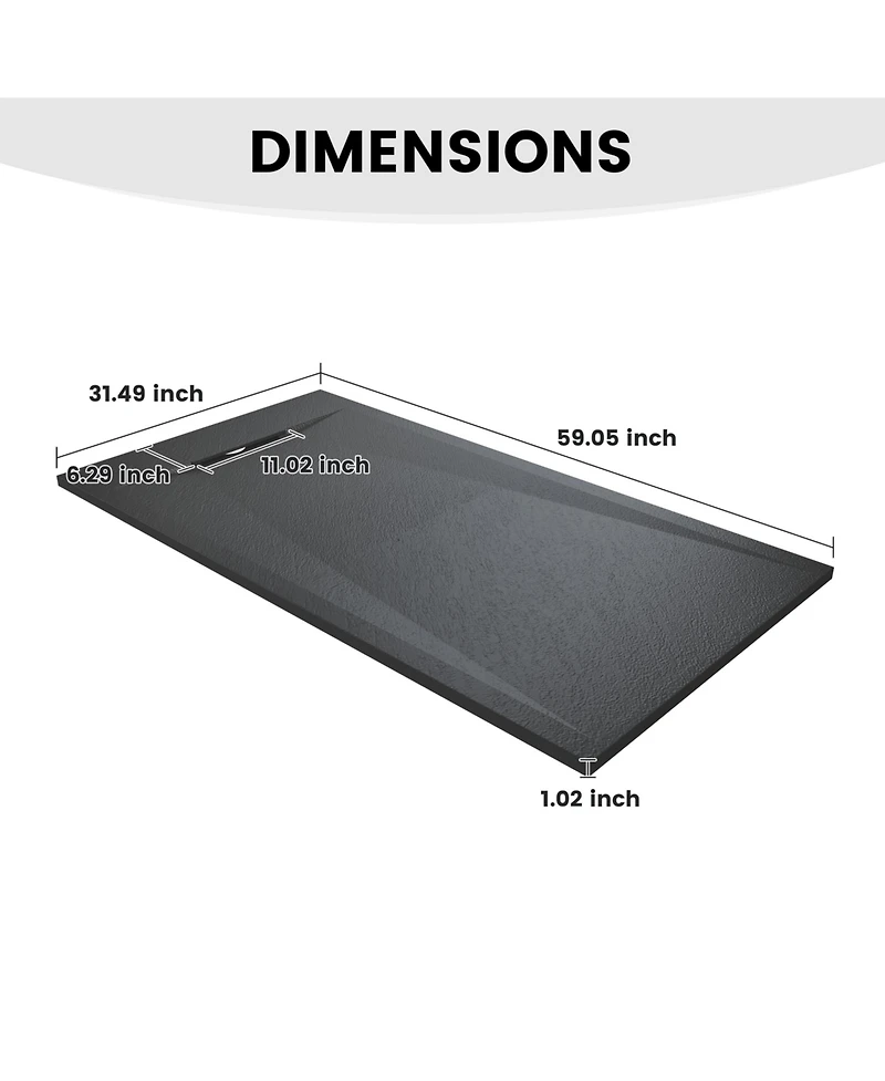 Casainc Wheelchair-Friendly Shower Base with Non-Slip Surface, Reversible Drain