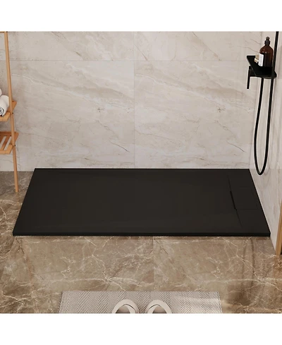 Casainc Wheelchair-Friendly Shower Base with Non-Slip Surface, Reversible Drain