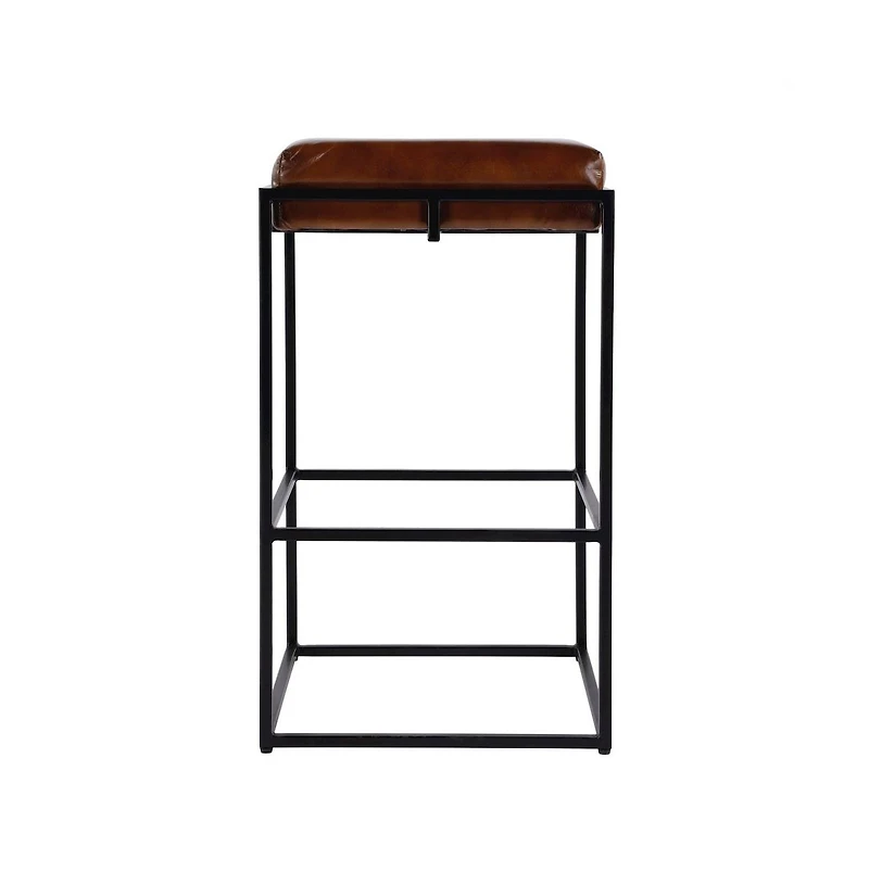 Butler Specialty 31 in. Seat Height Leather and Iron Backless Bar Height Stool with Footrest