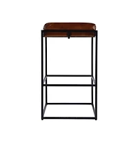 Butler Specialty 31 in. Seat Height Leather and Iron Backless Bar Height Stool with Footrest