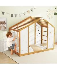 Slickblue Twin Floor Bed with Monkey Bars Montessori Climbing Bed