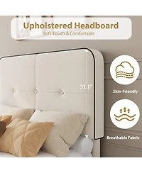 gaomon Velvet Upholstered Platform Bed, Bed Frame with Adjustable Headboard, Wooden Slat, No Box Spring Needed, Quick Assembly