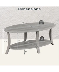 Gymax 2-Tier Oval Coffee Table with Storage Shelf Rubber Wood Accent Tea Table