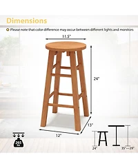 Gymax Set of 2 Outdoor Wood Bar Stools with Round Seat Footrest