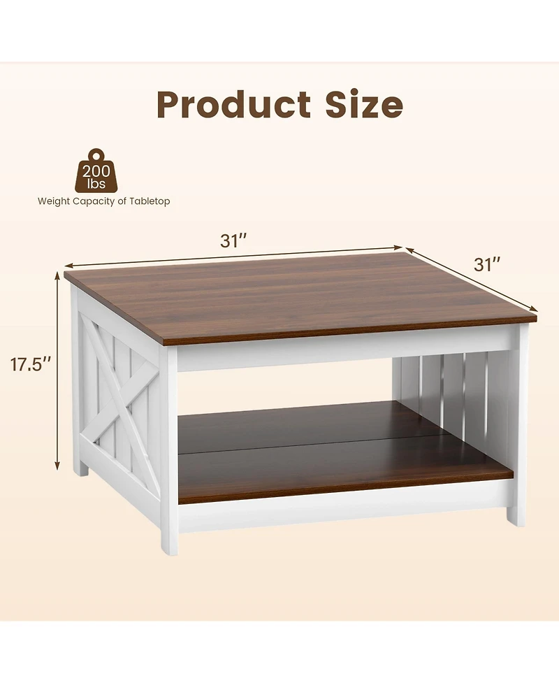 Gymax Wooden Square Coffee Table with Storage Shelf Open Compartment for Living Room
