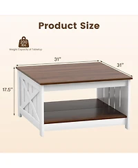 Gymax Wooden Square Coffee Table with Storage Shelf Open Compartment for Living Room