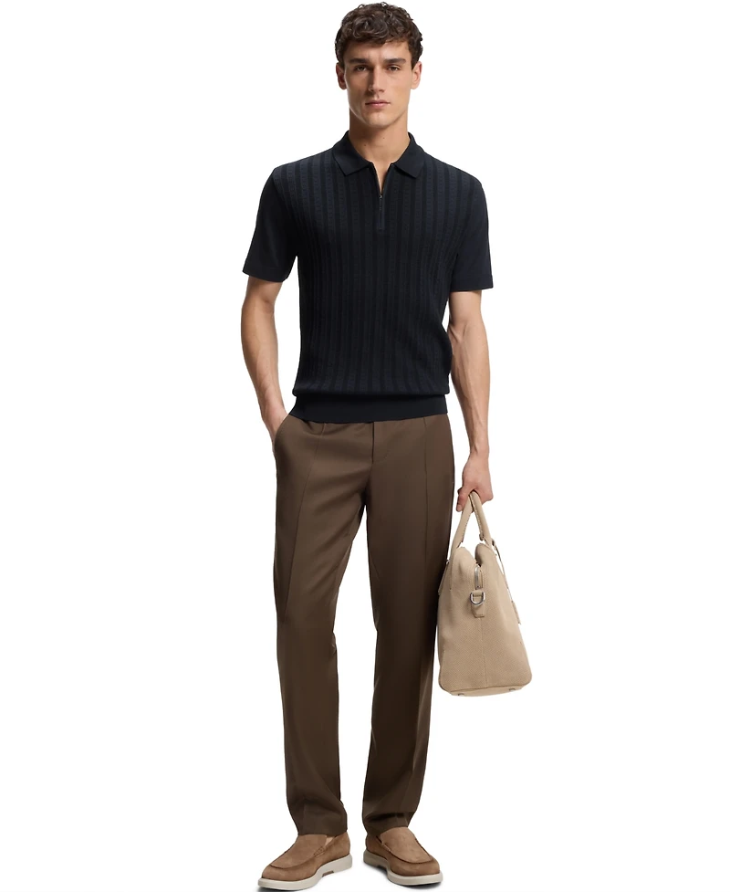 Boss by Hugo Men's Cotton Silk Zip-Neck Polo Shirt