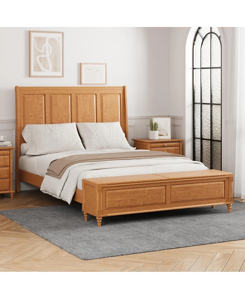Streamdale Furniture Queen Sleigh Bed Frame with Tall Headboard and 64" Storage Bench