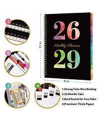 Gnuadz 2026-2029 Monthly Planner 3 Year Calendar Colorful Tabs Pocket