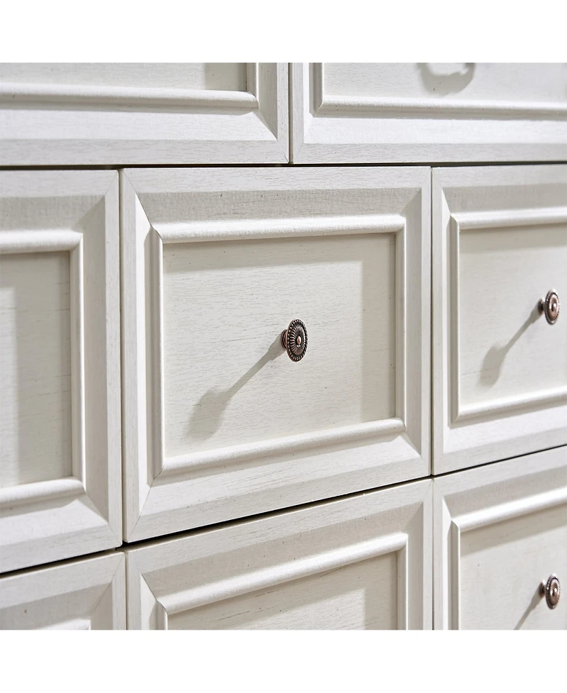 Clihome 8 Drawer Dresser Chest with Wooden Base, Wooden Rustic Chest of Drawers, Storage Dresser