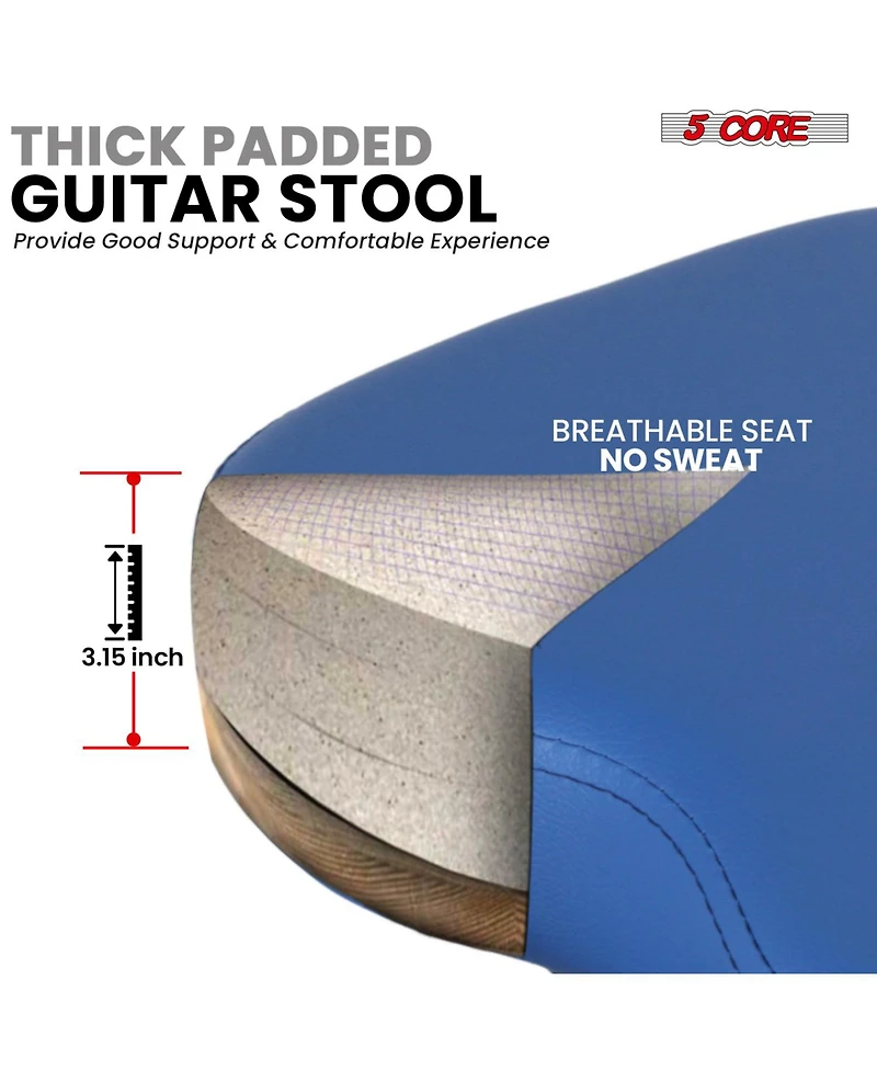 5 Core Guitar Stool Padded Chair w Backrest Foldable Music Seat Built in Foot Rest Guitar Stand