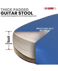 5 Core Guitar Stool Padded Chair w Backrest Foldable Music Seat Built in Foot Rest Guitar Stand