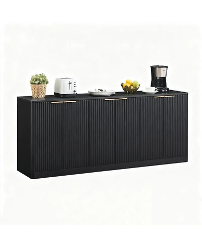 Streamdale Furniture 67 Inch Modern Wavy 6-Door Storage Sideboard