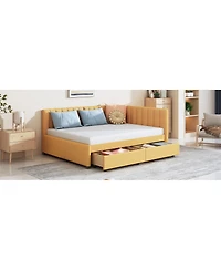Streamdale Furniture Full Size Upholstered Daybed with 2 Storage Drawers, Linen