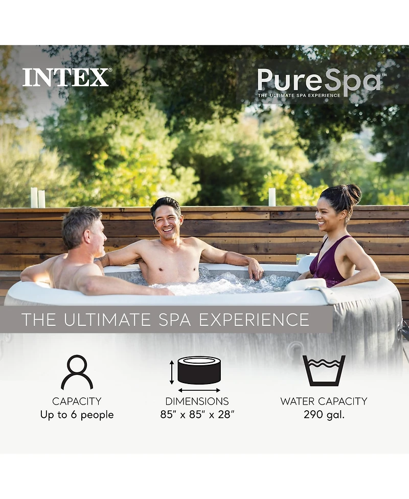 Intex PureSpa Greywood Deluxe Spa Set, 170 Bubble Jet Hot Tub with Cover, 85x28"