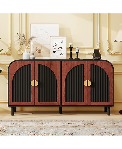 Streamdale Furniture Vintage Arched 4-Door Sideboard with Gold Handles and Adjustable Shelves