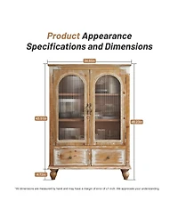 Streamdale Furniture Farmhouse Distressed Wood Kitchen Pantry Cabinet with Glass Doors and Drawers