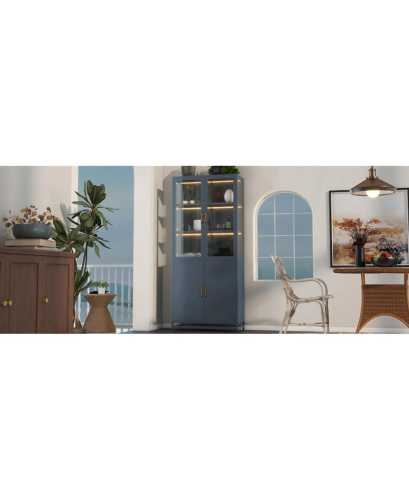 Streamdale Furniture 76.75 Inch Tall Glass Display Cabinet with Led Lights