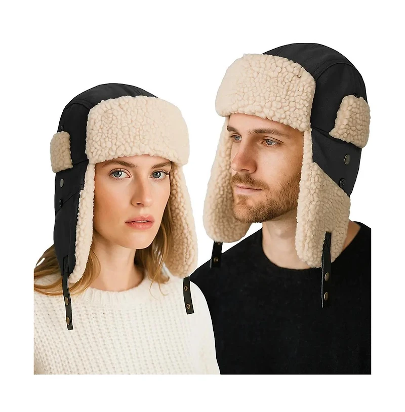 Ayamaya Unisex Faux Fur Trapper Hat - Warm Winter Aviator Cap with Fleece Ear Flaps and Windproof Shell