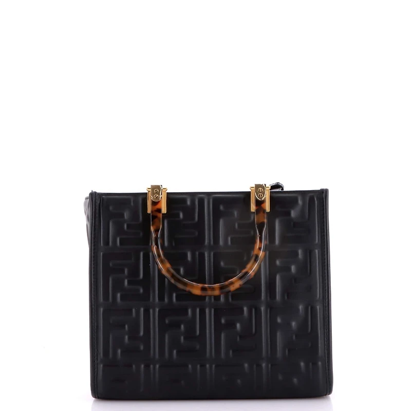 Pre-Owned Fendi Small Sunshine Shopper Tote Zucca Embossed Leather