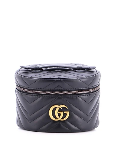 Pre-Owned Gucci Mini Gg Marmont Top Handle Cosmetic Case Matelasse Leather