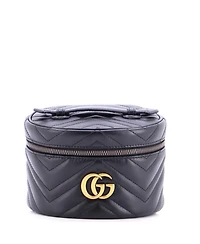Pre-Owned Gucci Mini Gg Marmont Top Handle Cosmetic Case Matelasse Leather