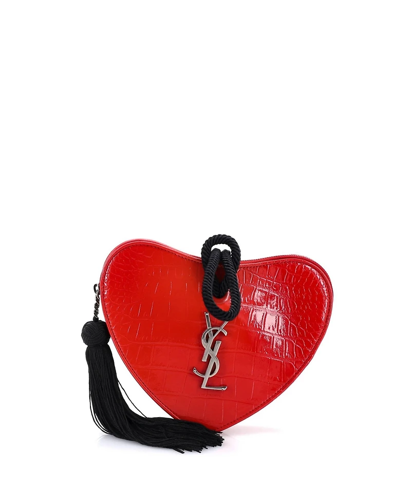 Pre-Owned Saint Laurent Heart Tassel Clutch Embossed Patent