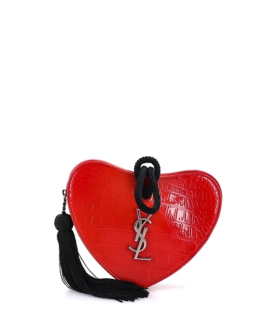 Pre-Owned Saint Laurent Heart Tassel Clutch Embossed Patent