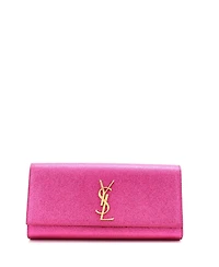 Pre-Owned Saint Laurent Long Classic Monogram Clutch Metallic Calfskin