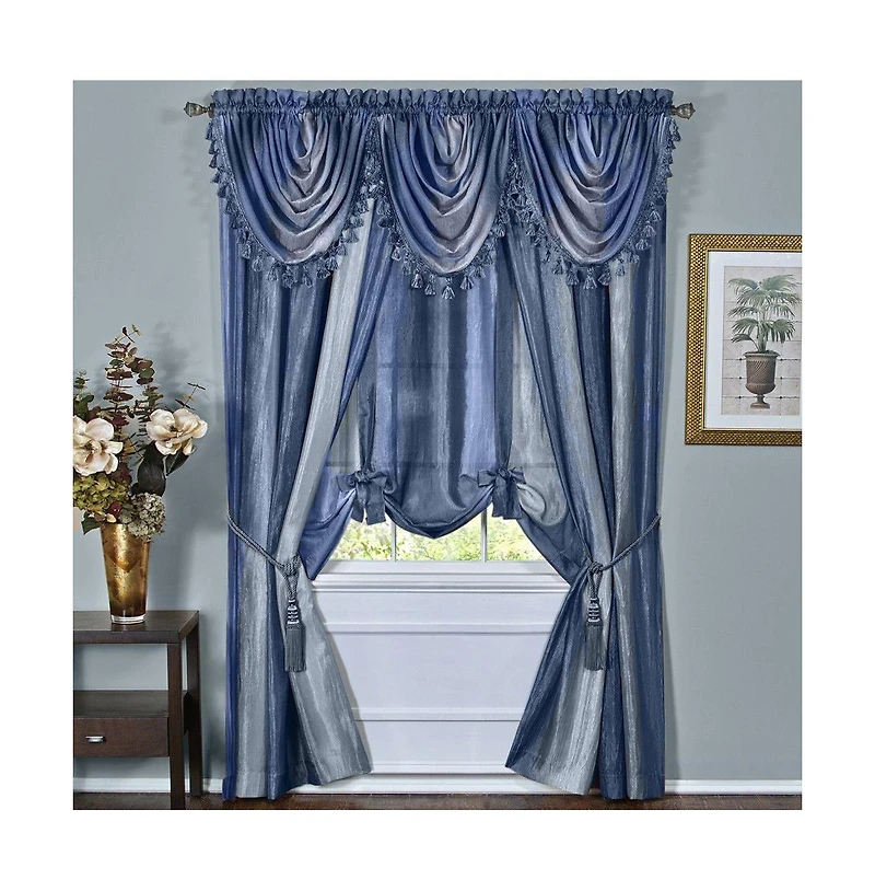 GoodGram Royal Ombre Crushed Semi Sheer Complete 6 Piece Window Curtain and Valance Set