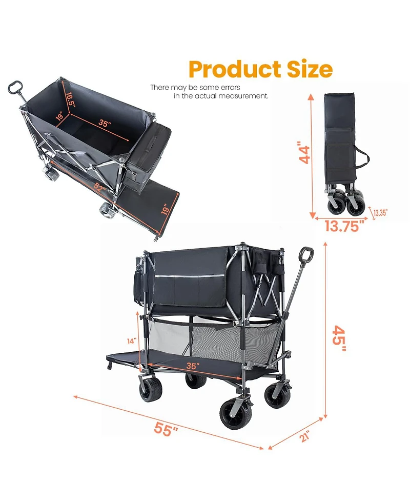 Streamdale Furniture Heavy Duty Double-Layer Collapsible Wagon with All-Terrain Wheels