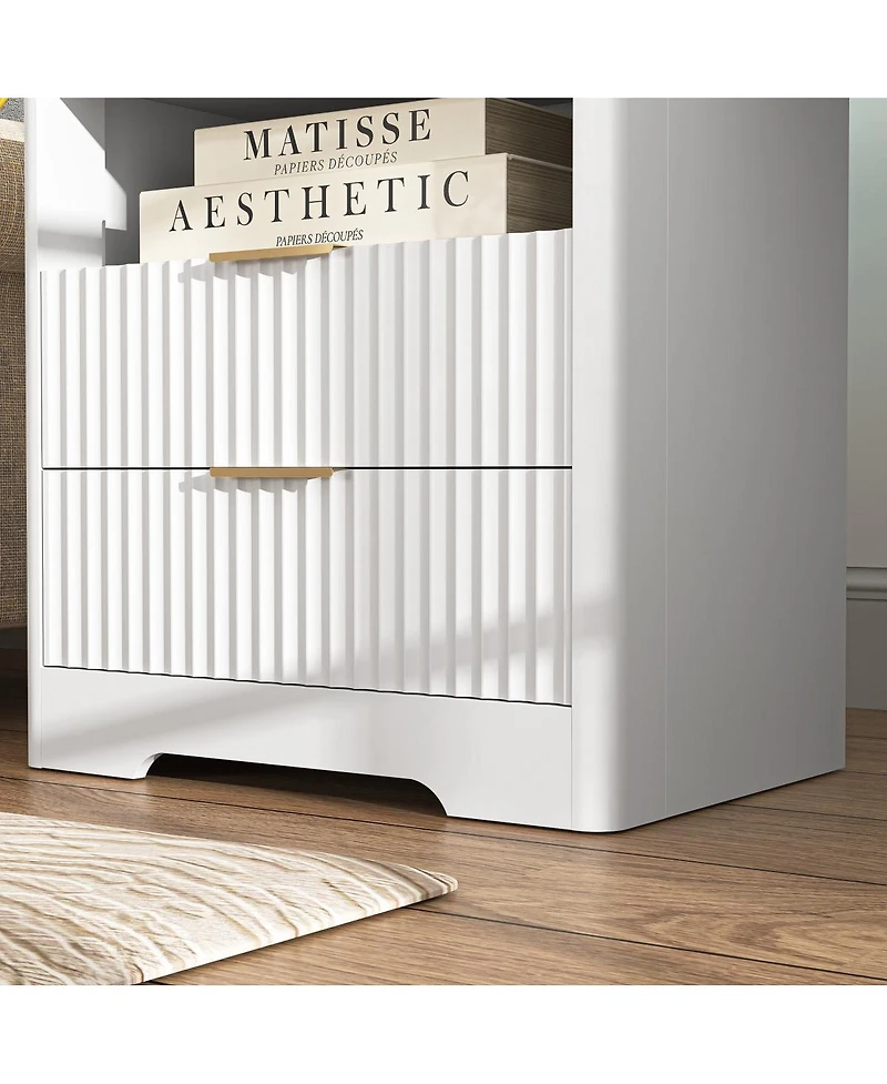 Streamdale Furniture Nightstand with Charging Station, Smart Night Light and Storage Cabinet